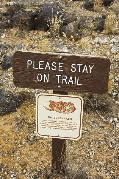 USA - Rattlesnake warning sign in Petroglyph National Monument in New Mexico