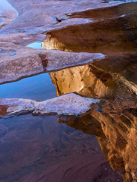 USA, Utah. Desert sandstone reflections, Hunter Canyon. Date: 30-10-2020