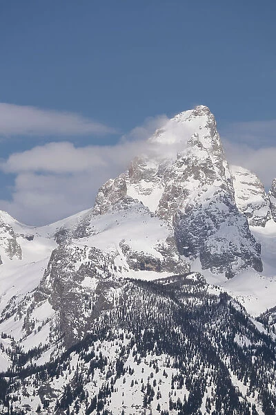 USA, Wyoming, Grand Teton National Park. Clouds over mountains during spring snowstorm. Date: 27-04-2015