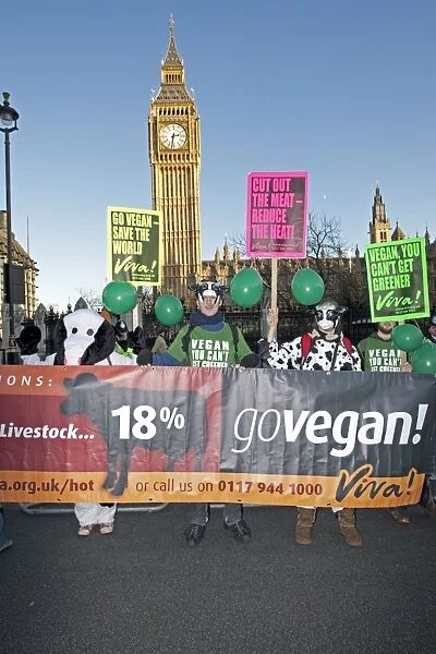 Vegan campaigners outside parliament on Climate