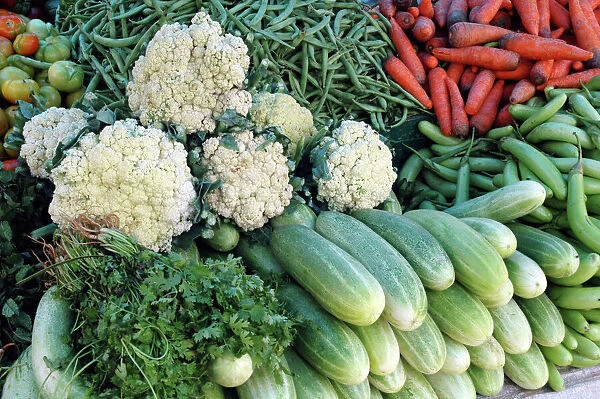 Vegetables on sale in India: Cauliflower, carrots, marrows etc