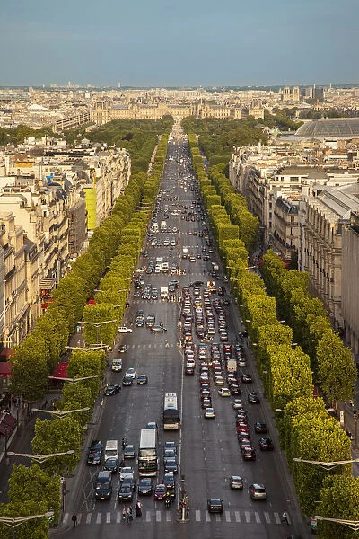 View down Champs Elysees from the top of