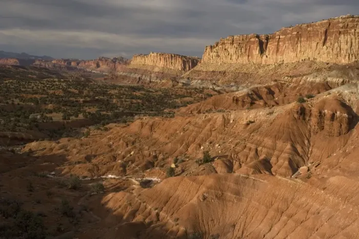Framed Print : View of the extensive Waterpocket Fold in Capitol Reef National Park - a vast 100-mile long fold, created 65 million years ago Framed Print : View of the extensive Waterpocket Fold in Capitol Reef National Park - a vast 100-mile long fold, created 65 million years ago