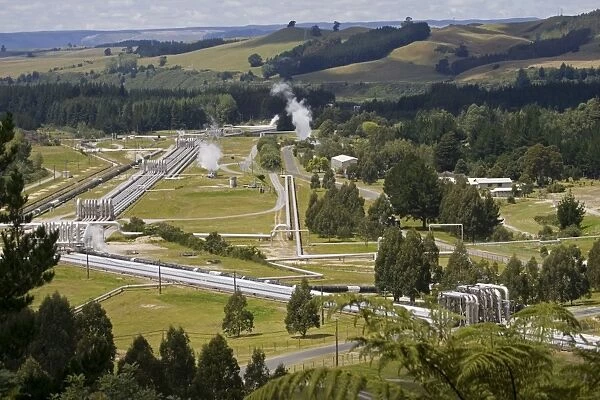 Wairakei Geothermal Power Station near Taupo North Island New Zealand. Operated by Contact Energy this was the first geothermal plant to use very hot water as the source of the steam used to drive the turbines