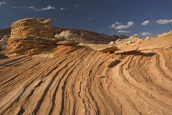 The Wave - an extraordinary area of sinuous eroded banded sandstone rocks in the Paria-Vermillion Cliffs National Monument, Arizona (on the border with Utah)