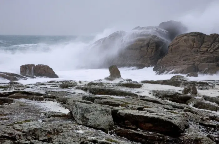 Framed Print : Waves crashing against rocky coastline - St-Guenole - Brittany - France Framed Print : Waves crashing against rocky coastline - St-Guenole - Brittany - France