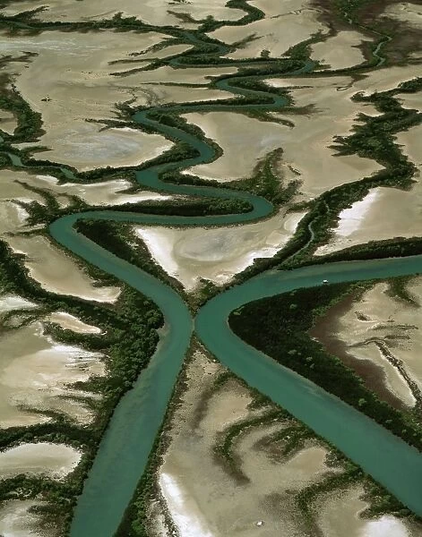Wearyan River region aerial showing mangrove-lined banks, Gulf of Carpentaria, Northern Territory, Australia JPF48737
