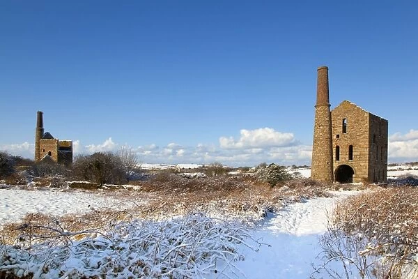 Wheal Francis - near Camborne - in winter snow - Cornwall - UK
