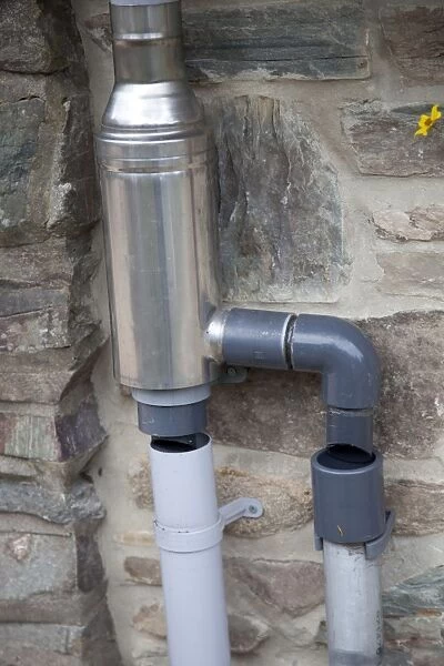 Wisey stainless steel rain water diverter and filter installed in downpipe of eco house UK