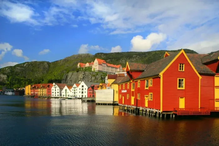 Framed Print : wooden houses colourful historic trade and warehouses Bergen, Norway