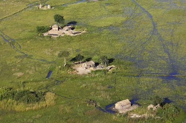 Zambia - aerial of fisherman's hut Bangweuleu Marshes Zambia Africa