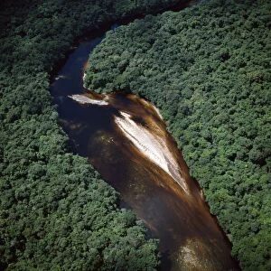 Aerial image of Guyana, South America: Paikwa River, Upper Mazaruni District, riverbend and sandbars