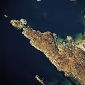 Aerial image of Scotland, UK: Aerial image of Scotland, UK: Ardnambuth beach and peninsula, Lochailort, Highland, Scotland