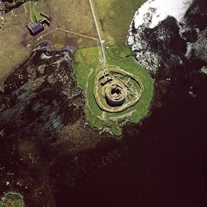 Aerial image of Scotland, UK: Clickimin broch, Lerwick, Shetland Islands :a large and well preserved Iron Age broch in Scotland which contained a later wheelhouse