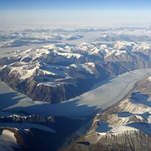 Aerial of mountains & glacier - South East coast of Greenland