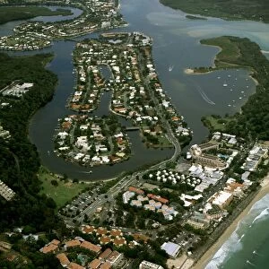 Aerial - Noosa: Heads, main beach & Sound - Sunshine Coast, Queensland, Australia JPF48317