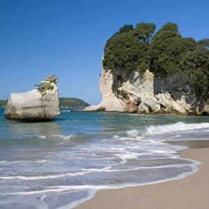 Cathedral Cove by erosion artfully sculpted rock formation and cliffs at the beach of Cathedral Cove Cathedral Cove, Coromandel Peninsula, North Island, New Zealand