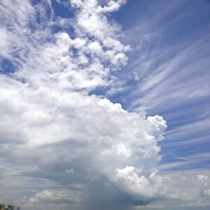 Cumulonimbus clouds. Thunderstorm approaching Bahia Honda beach in the Florida Keys. Florida, USA