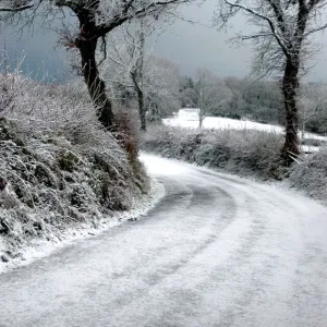 Devon - a country land after a snow storm UK. December