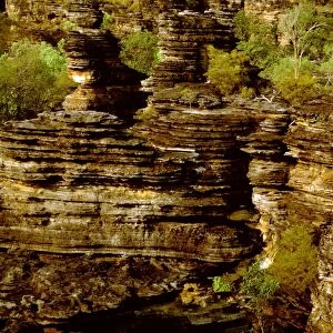 Eroded sandstone on western edge of the Arnhemland Escarpment Kombolgie Formation: sediments deposited in early Proterozoic(1700 Ma), Ubirr, Kakadu National Park (World Heritage Area), Northern Territory, Australia JPF50521