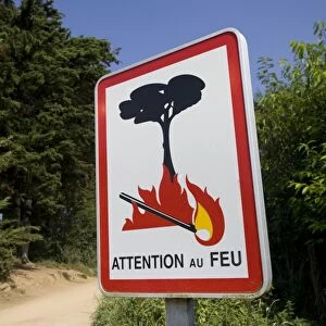Fire danger warning Attention Feu sign Brittany France