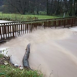 Flash flood - damage to footbridge after torrential autumn rain - Lower Saxony - Germany