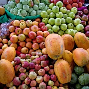 Fruit on display at market stall - Mexico Fruit on display at market stall - Mexico