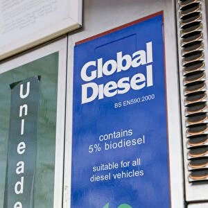 Global diesel containing 5% biodiesel for sale at Green Shop, Bisley, Gloucestershire, UK