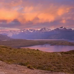Lago General Carrera and mountains - view from south eastern shoreline at sunrise - Northern Patagonia - Chile - South America Lago General Carrera and mountains - view from south eastern shoreline at sunrise - Northern Patagonia - Chile - South America