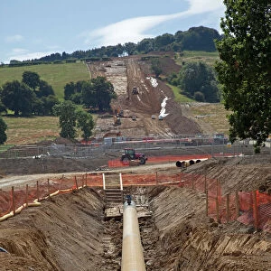 Laying new natural gas pipeline - Wormington to Sapperton pipeline project - near Winchcombe - Cotswolds - UK