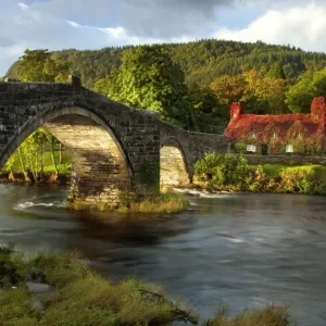 Llanrwst Bridge crossing over the River Conwy - September - North Wales - UK Llanrwst Bridge crossing over the River Conwy - September - North Wales - UK