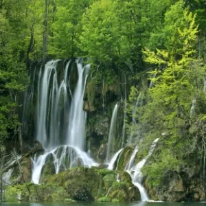 Plitvice Lakes panoramic view of waterfalls and forest at the upper lakes area Plitvice Lakes National Park, Croatia