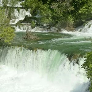 Skradinski Buk upper area of skradinski buk waterfall cascading down limestone cliffs Krka National Park, Croatia
