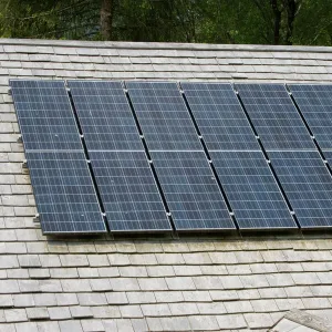 Solar photovoltaic panels on roof Centre for Alternative Technology Machynlleth Wales UK