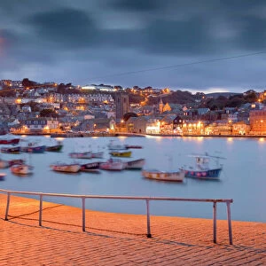 St Ives - harbour and town from the pier at night - Cornwall