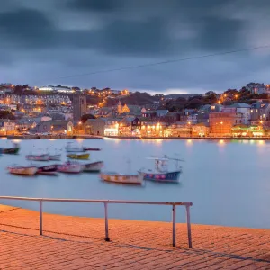 St Ives - harbour and town from the pier at night - Cornwall