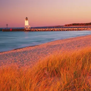 USA - Charlevoix Lighthouse and beach at sunset