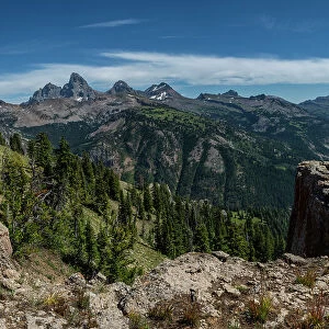 USA, Wyoming. View of Grand Teton and National Park from west, Jedediah Smith Wilderness Date: 24-08-2019
