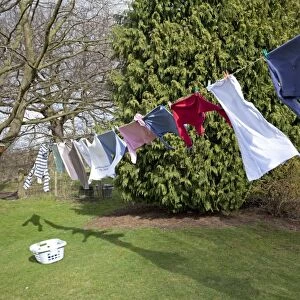Washing line with clothes drying in the wind Cotswolds UK