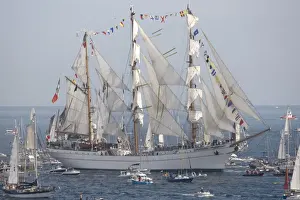 Yachts Prints: 500 Tall Ships Regatta - Cuauhtemoc three masted barque Funchal - Pendennis Point Falmouth Cornwall UK