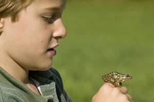 7 year old boy with Pickerel Frog in hand