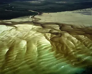 Bays Prints: Aerial - A bay with shallow water revealing patterns in the white sand