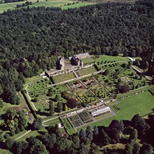 Historic Prints: Aerial image of Scotland, UK: Drummond Castle and one of Scotland's finest Italian Renaissance style formal gardens