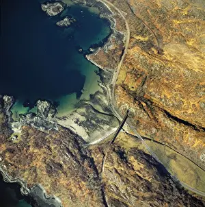 Seashore Prints: Aerial image of Scotland, UK: Ardnambuth beach, Lochailort, Highland, Scotland