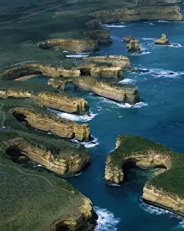 Sea Stacks Prints: Aerial - Port Campbell National Park with Muttonbird Island in foreground