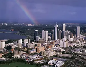 Rainbows Prints: Aerial - Rainbow over Perth, Western Australia JPF46414