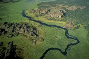 Meandering Prints: Aerial view - Billabong & limestone outcrops Cannon Hill