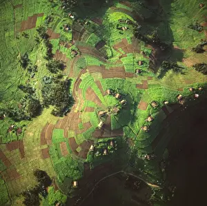 Aerial view of East Africa: Intensive agriculture in Rwanda
