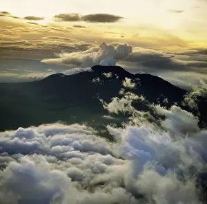 Aerial view of the Great Rift Valley, East Africa: Mount Nyiragongo, an active volcano in the Virunga Mountains in Virunga National Park, the Democratic Republic of the Congo (DRC), near the border with Rwanda