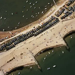 Boats Prints: Aerial view - Groynes, Hengistbury Head, Christchurch Harbour, Dorset DW1963
